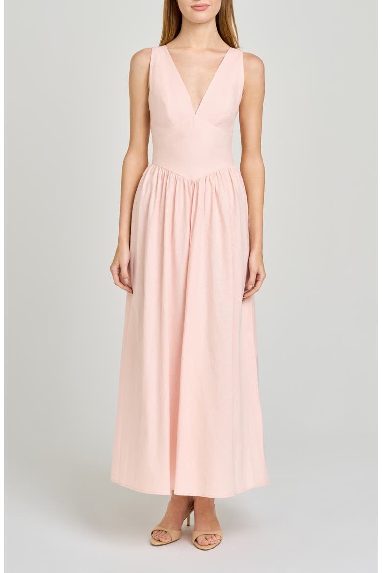 Vivia Plunge Neck Drop Waist Midi Dress, Main, color, BLUSH