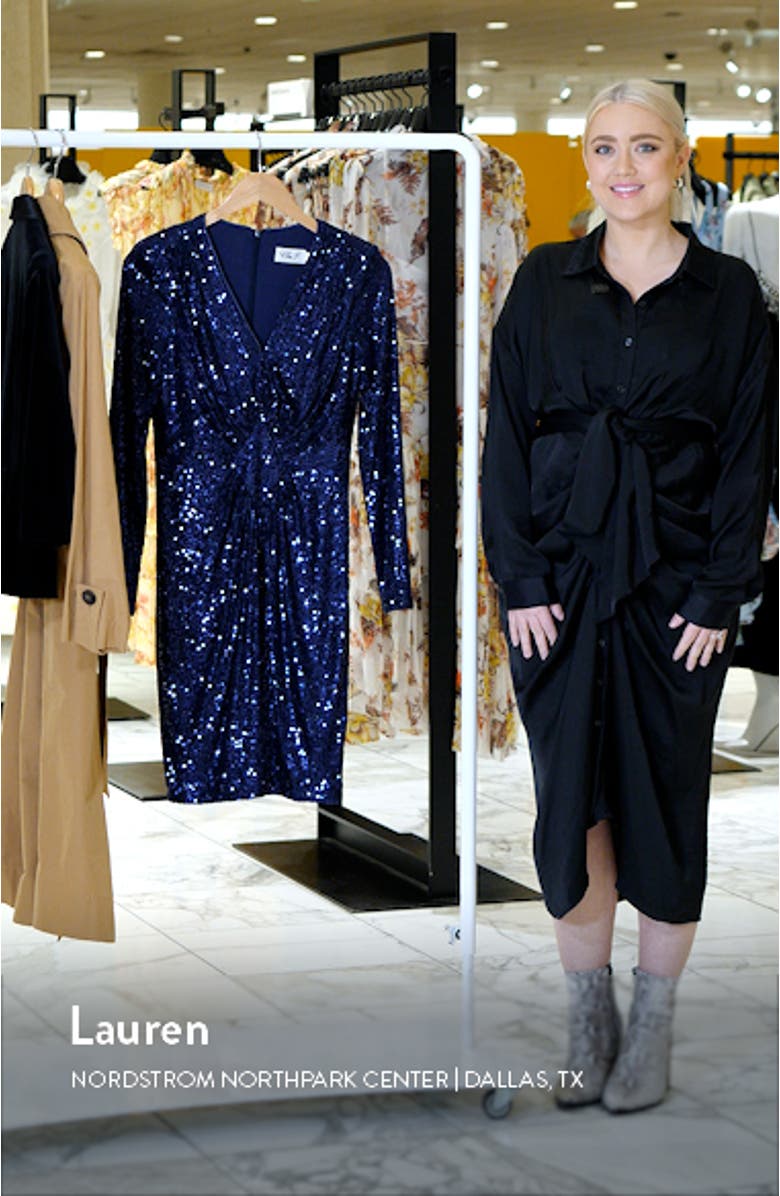 Long Sleeve Sequin Cocktail Dress, sales video thumbnail
