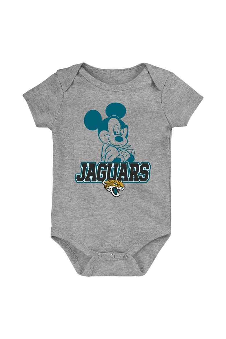 Newborn & Infant Teal/Black/Gray Jacksonville Jaguars Three-Piece Disney Game Time Bodysuit Set, Alternate, color, Teal