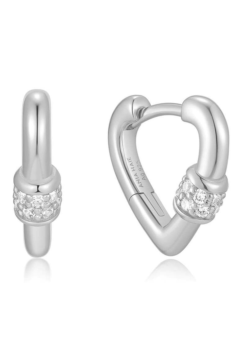Mini Heart Huggie Hoop Earrings, Main, color, SILVER