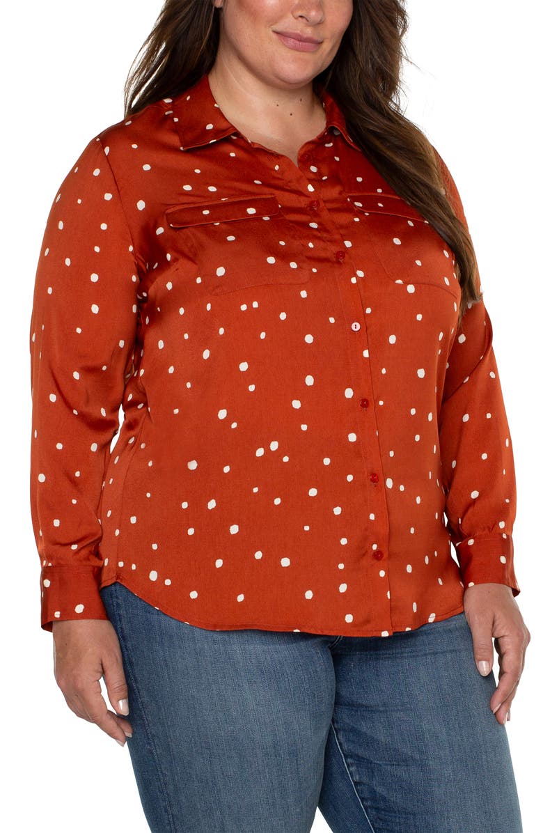 Liverpool Los Angeles Dot Print Sateen Button-Up Shirt, Alternate, color, 