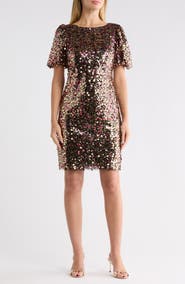 Eliza J Puff Sleeve Sequin Shift Minidress