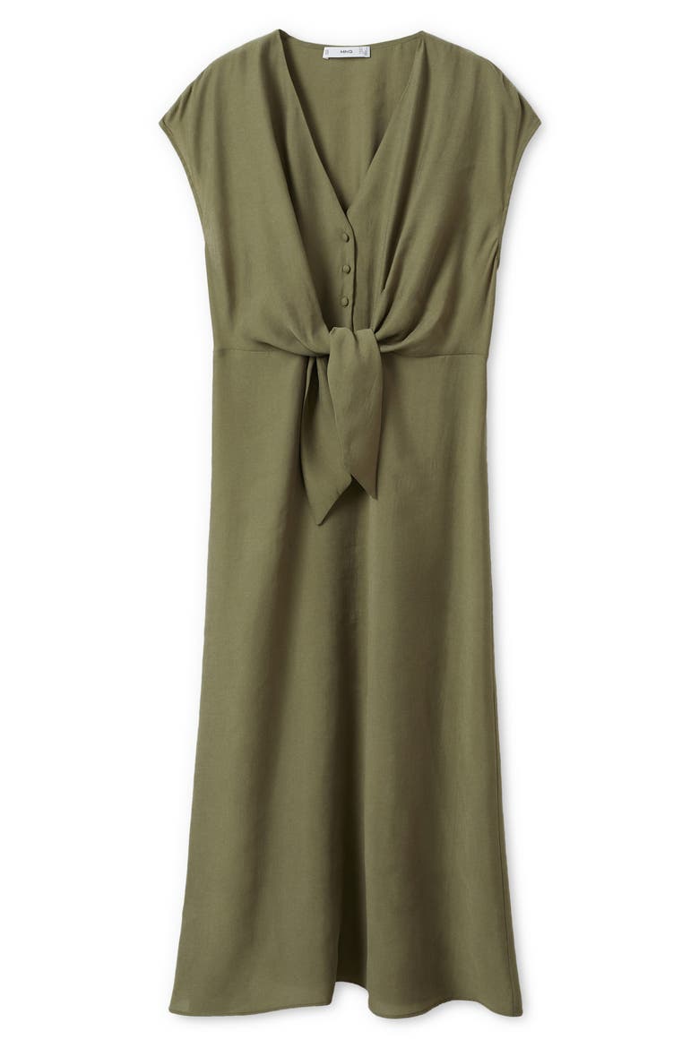 Tie Front Midi Dress, Alternate, color, KHAKI