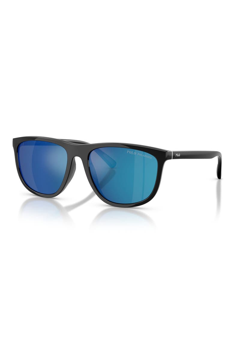 57mm Polarized Pillow Sunglasses, Alternate, color, SHINY BLACK / POLAR GREY