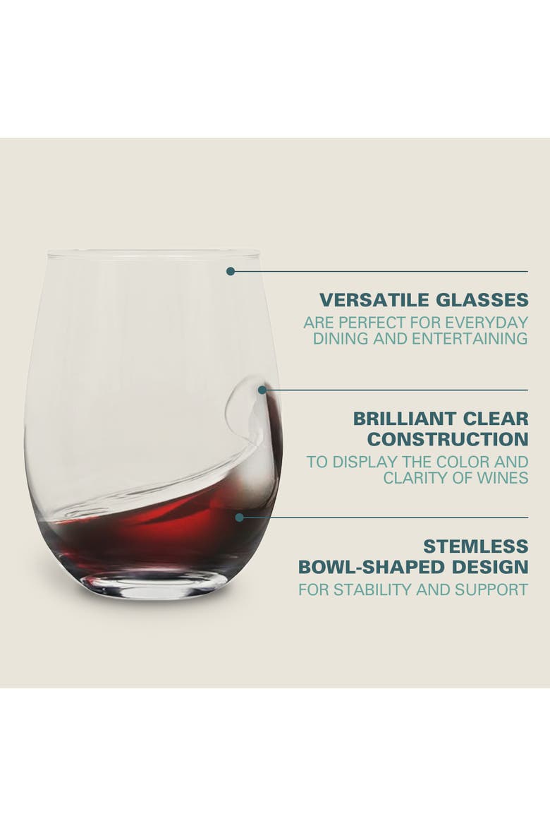Bellini Glass All Purpose Stemless Drinking Glasses Set, Alternate, color, Clear