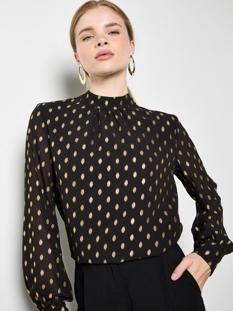 Foil Print High Neck Top