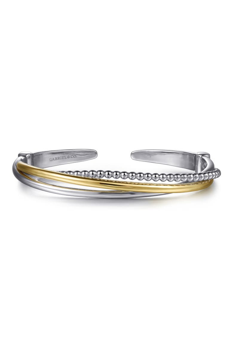 Sterling Silver & 14K Gold Crisscross Bracelet, Main, color, SILVER/ 14K YELLOW GOLD