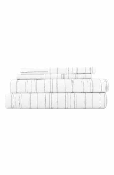 HOMESPUN Premium Weathered Stripe 4-Piece Flannel Bed Sheet Set