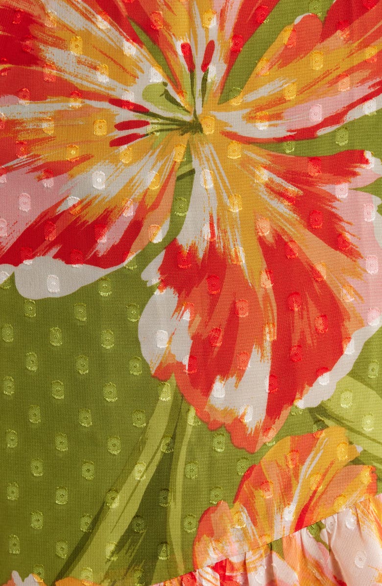 Anne Klein Floral Clip Dot High-Low Faux Wrap Dress, Alternate, color, 