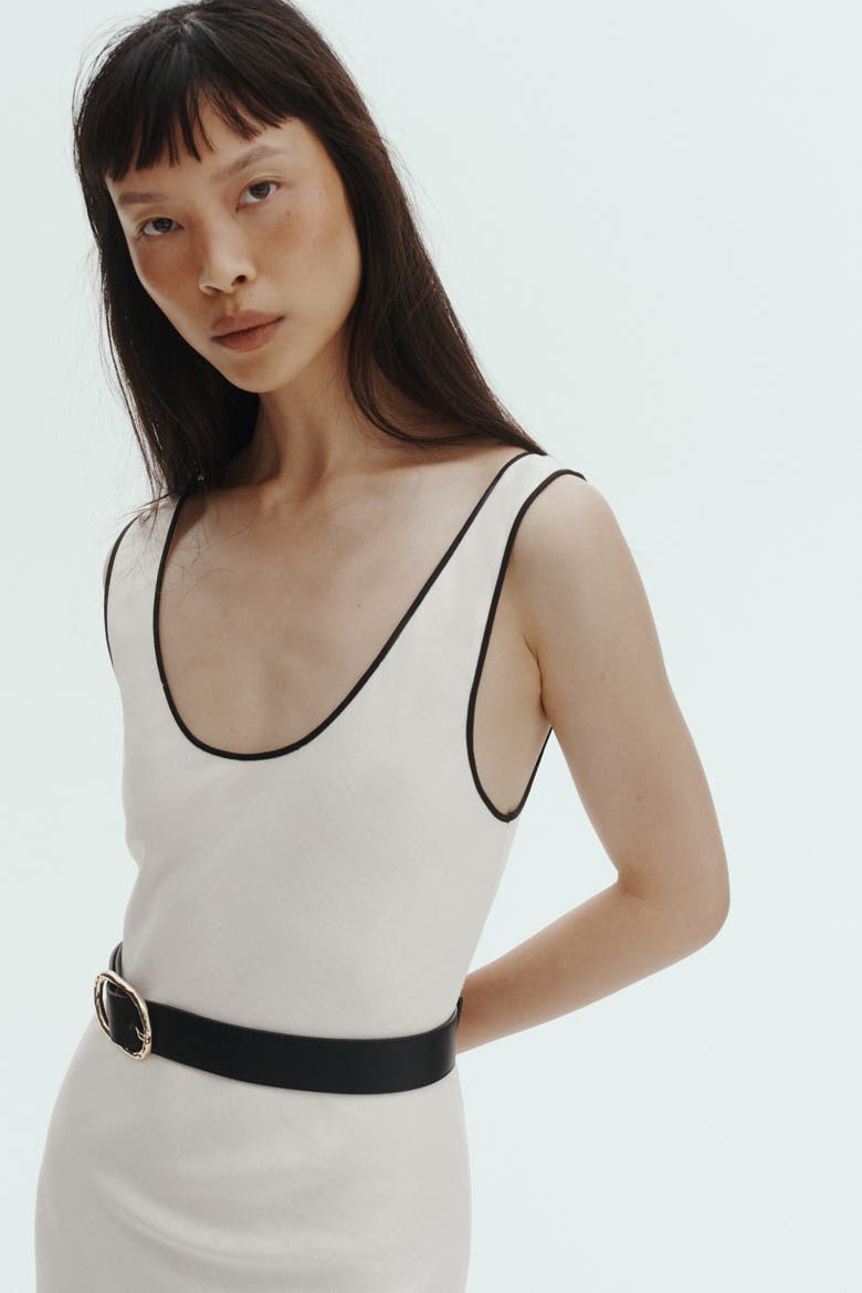 Linen-blend Slip Dress, Alternate, color, White