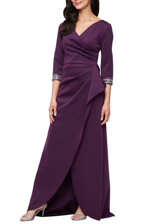 Alex Evenings Long Stretch Scuba Crepe Dress In Purple