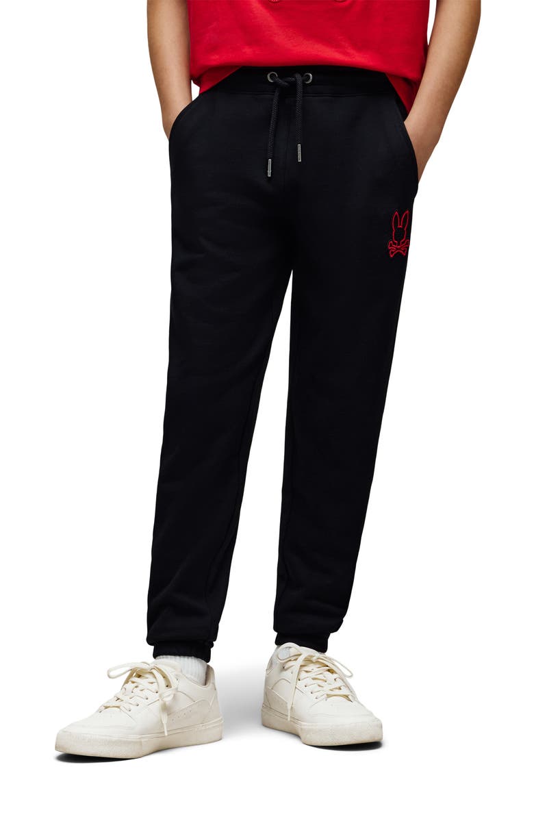 Psycho Bunny Kids' Sayer Embroidered Appliqué Cotton Sweatpants, Alternate, color, Black