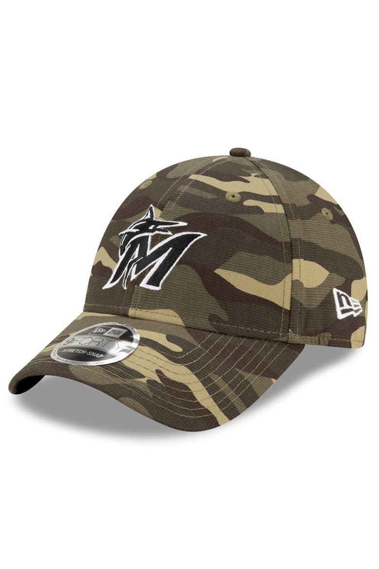 Men's New Era Camo Miami Marlins 2021 Armed Forces Day 9FORTY Adjustable Hat, Alternate, color, Camo
