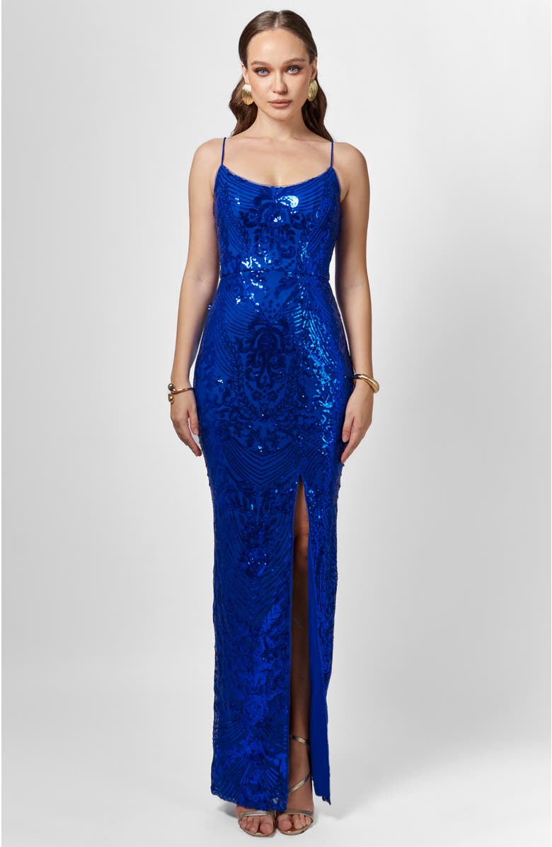 Bariano Sera Strappy Back Sequin Gown, Main, color, Cobalt