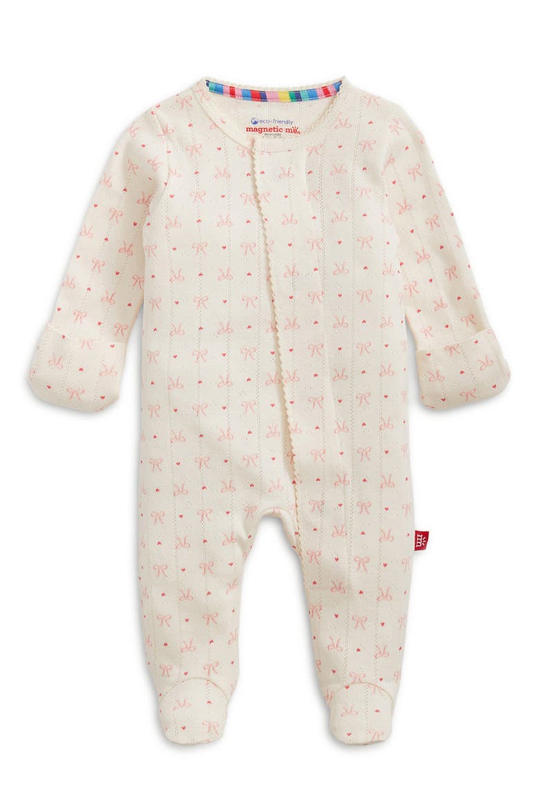 Heart 'n' Bow Organic Cotton Pointelle Footie, Alternate, color, HEBOW