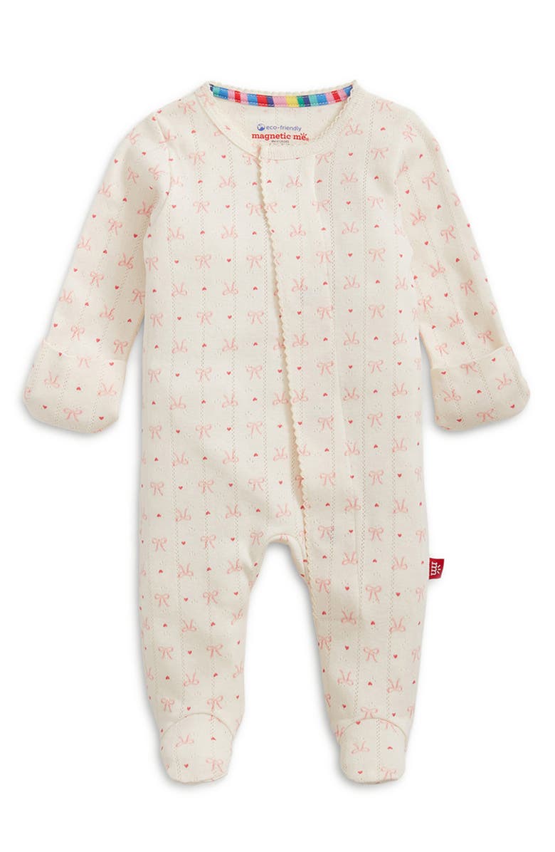 Magnetic Me Heart 'n' Bow Organic Cotton Pointelle Footie, Alternate, color, Hebow