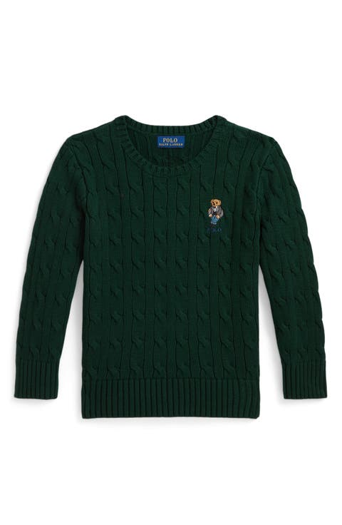 Kids' Polo Bear Cable Knit Cotton Sweater