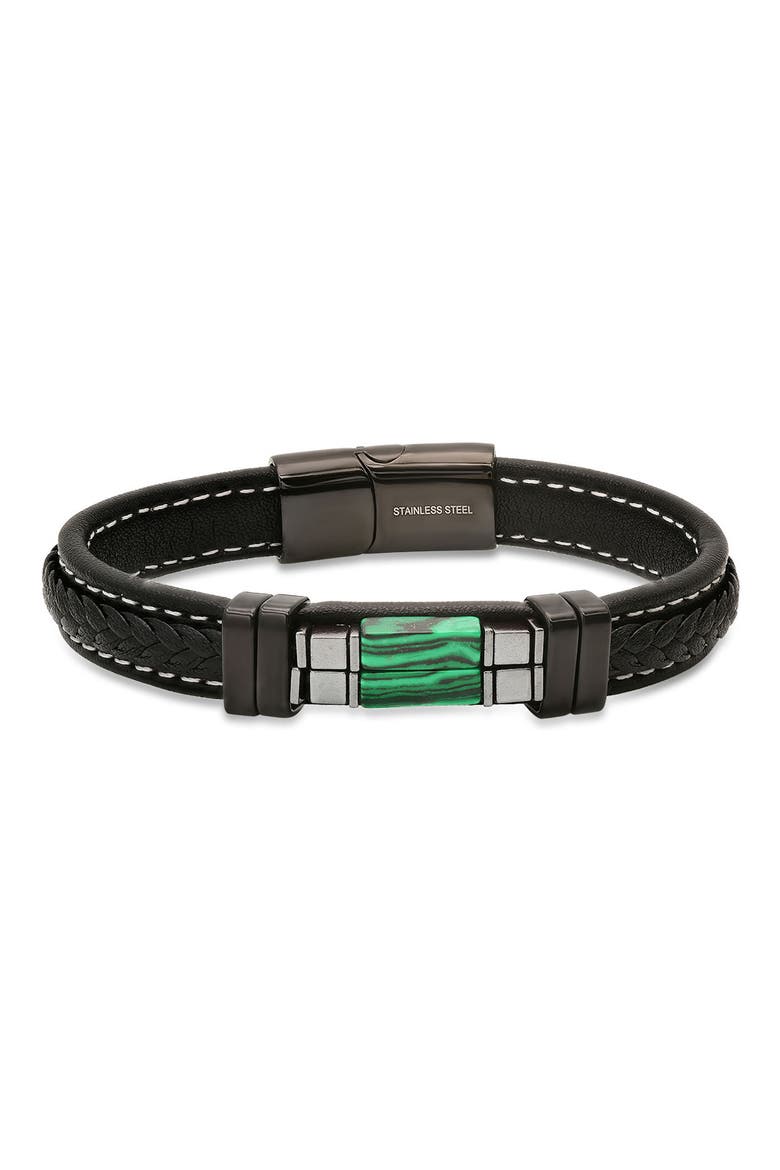 Black Agate or Lapis Lazuli Leather Bracelet, Main, color, BLACK/ GREEN