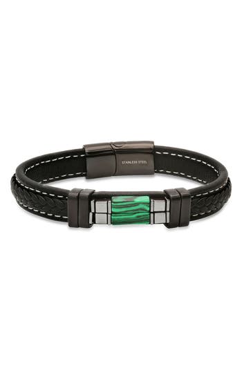 Hmy Jewelry Hematite & Black Agate Leather Bracelet In Multi
