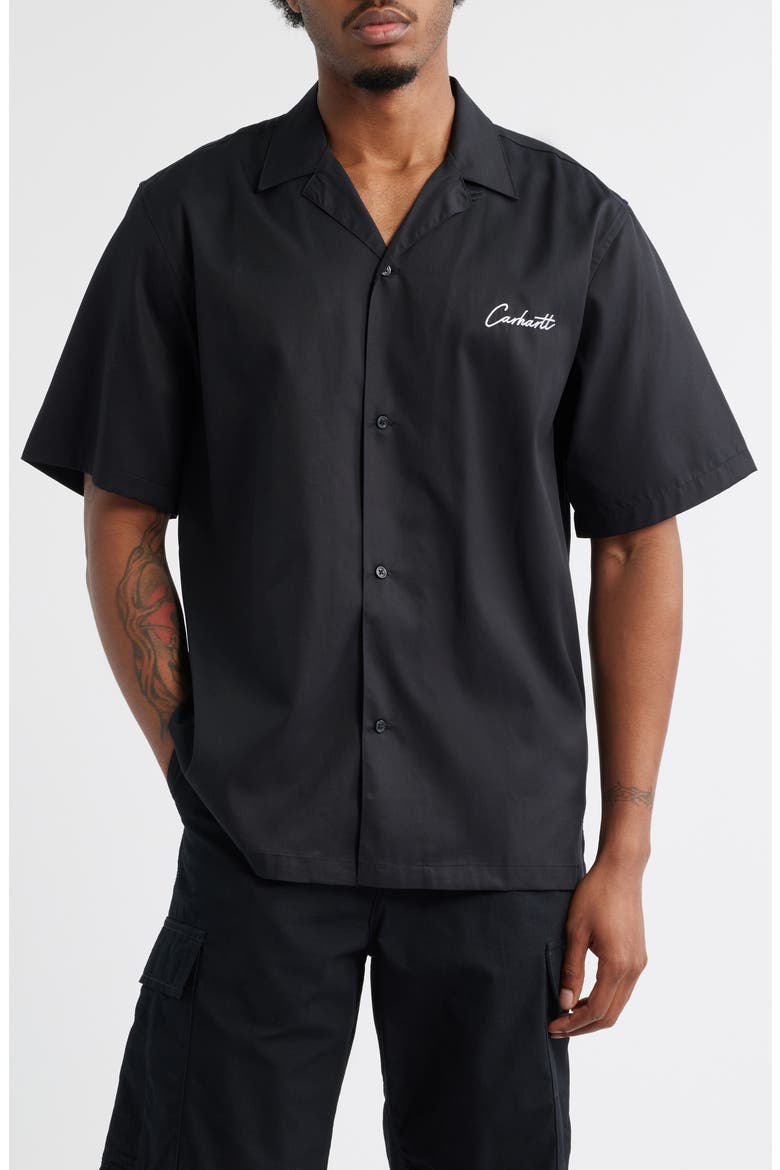 Delray Cotton & Lyocell Camp Shirt, Main, color, BLACK/WHITE