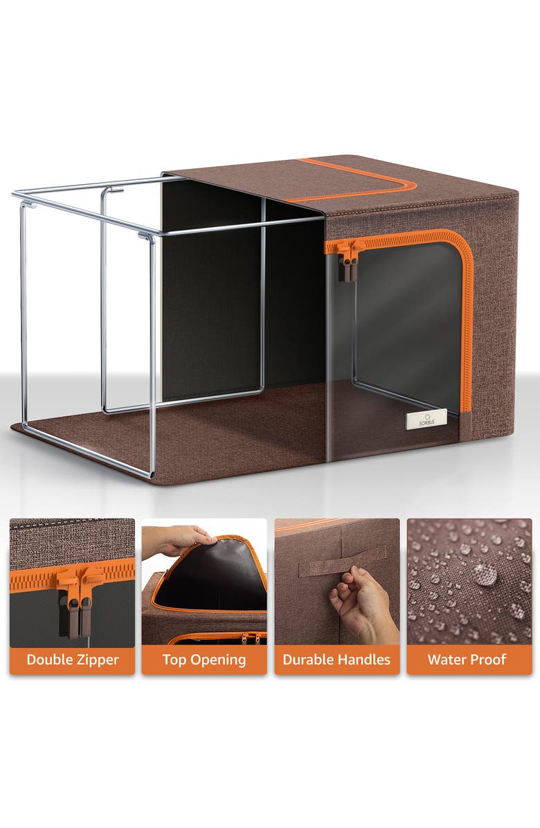 SORBUS 4-Pack Foldable Storage Boxes, Alternate, color, Brown