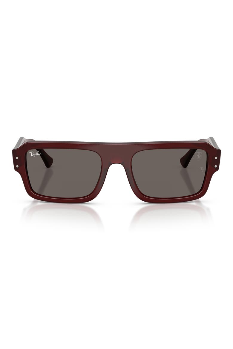 x Scuderia Ferrari Flacko 56mm Rectangular Sunglasses, Main, color, RED TRASPARENT / DARK GREY
