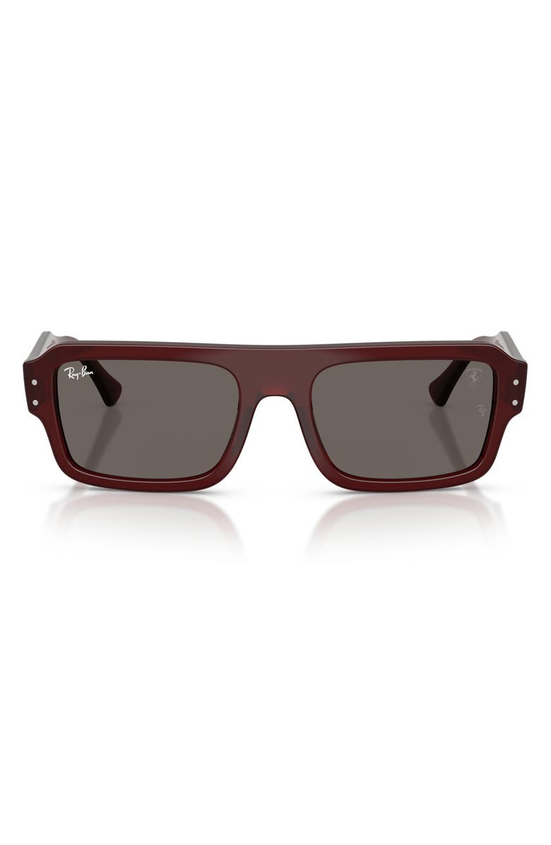 Ray-Ban x Scuderia Ferrari Flacko 56mm Rectangular Sunglasses, Main, color, Red Trasparent / Dark Grey