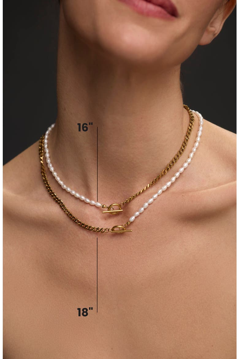 Imitation Pearl Curb Chain Toggle Necklace, Alternate, color, WHITE/ GOLD
