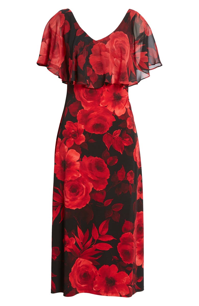 Connected Apparel Mixi Floral Print Cape Sleeve Dress, Alternate, color, 