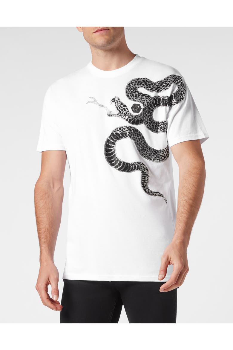 T-Shirt Round Neck Ss Snake Men, Main, color, white