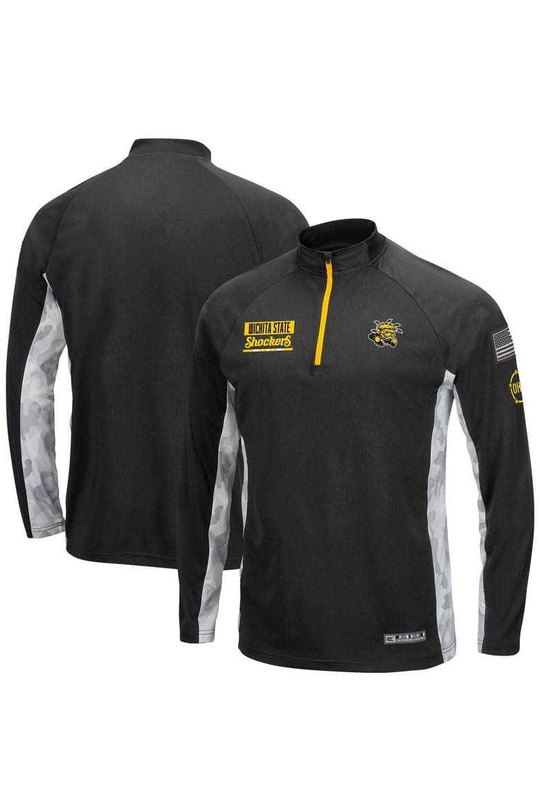 Men's Colosseum Black Wichita State Shockers Operation Hat Trick Military Appreciation Snow Cruise Raglan Quarter-Zip Top, Alternate, color, Black