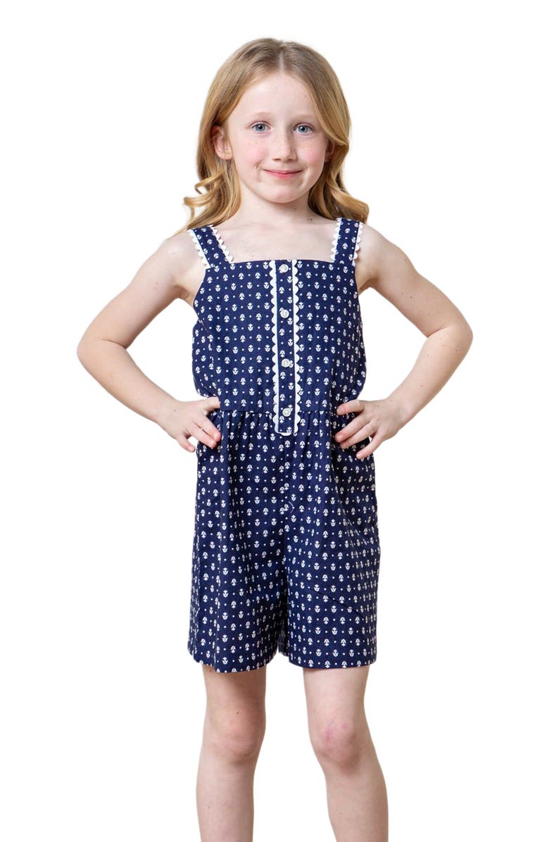 Hope & Henry Girls' Scallop Trim Button Front Linen Romper, Kids, Main, color, 