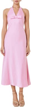 MARSY Bow Halter Satin Maxi Dress
