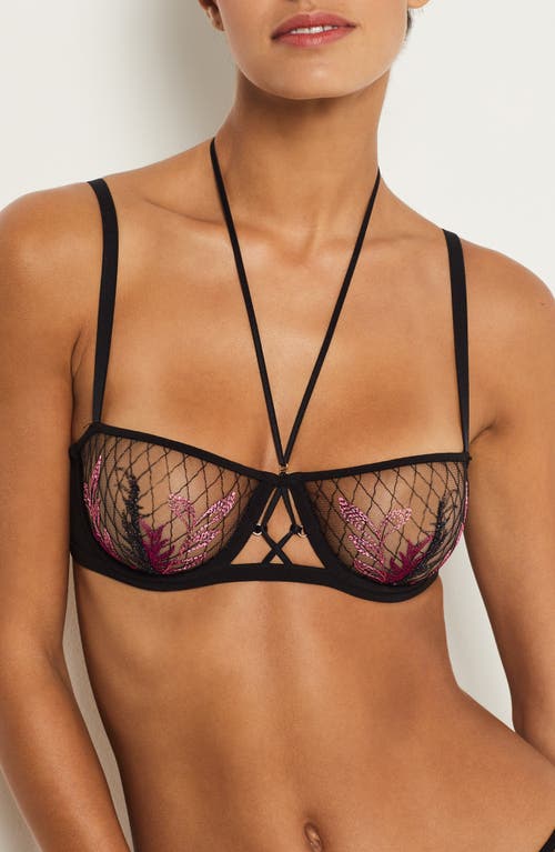 Etam Fragments Strappy Embroidered Underwire Bra in Black at Nordstrom, Size 34C