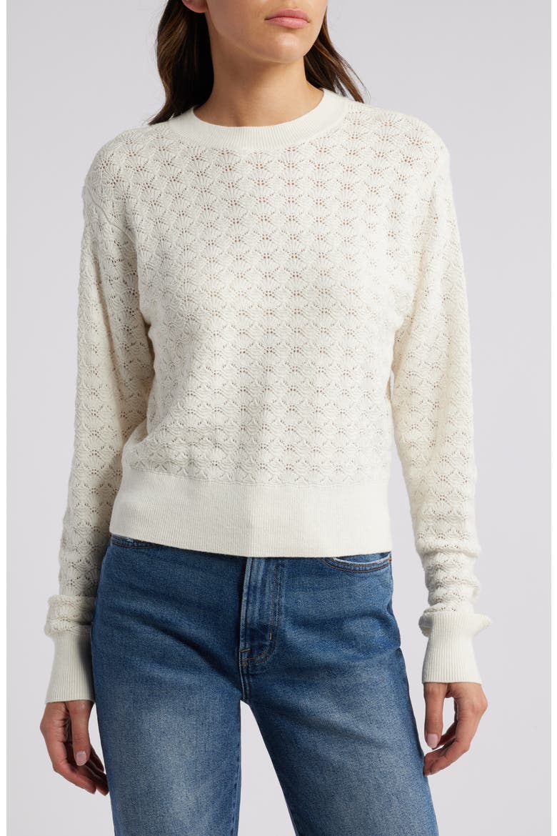 Pointelle Crewneck Sweater, Main, color, IVORY EGRET