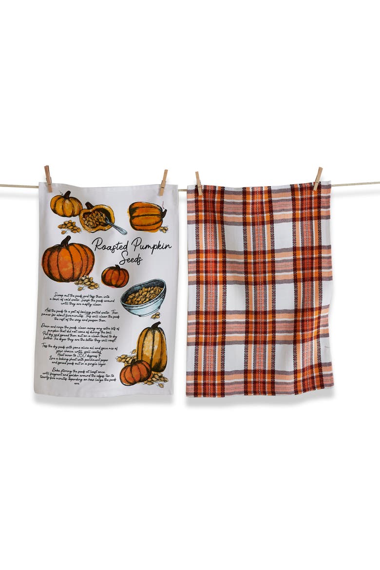 Pumpkin Seed Dishtowel Set of 2 Halloween Kitchen Towels, Main, color, Orange
