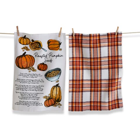 Pumpkin Seed Dishtowel Set of 2 Halloween Kitchen Towels