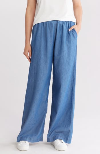 Caslon ® Cotton Chambray Wide Leg Pants In Medium Wash