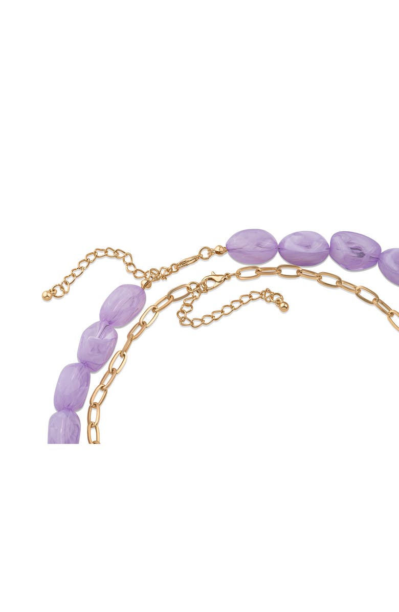 JARDIN Set of 2 Paper Clip Chain & Faux Stone Necklaces, Alternate, color, Lavander/ Gold