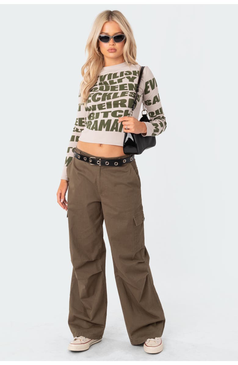 EDIKTED Devilish Long Sleeve Crop Graphic Tee, Alternate, color,