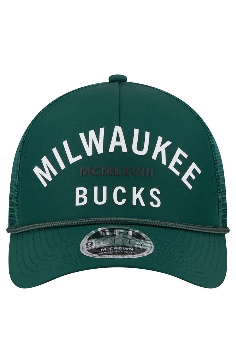 New Era Men's New Era  Hunter Green Milwaukee Bucks Minimalist A-Frame 9FORTY Trucker Hat, Alternate, color, Hunter Green