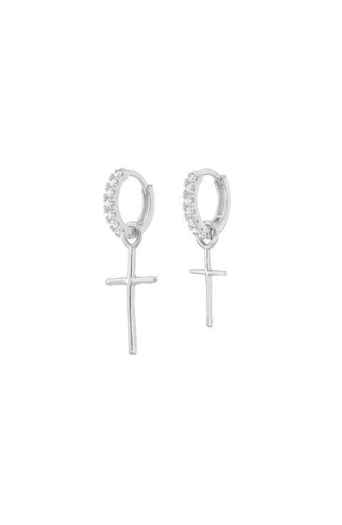 Sterling Silver 18k Gold Plated Ariel Cross Mismatched Earrings Trendy