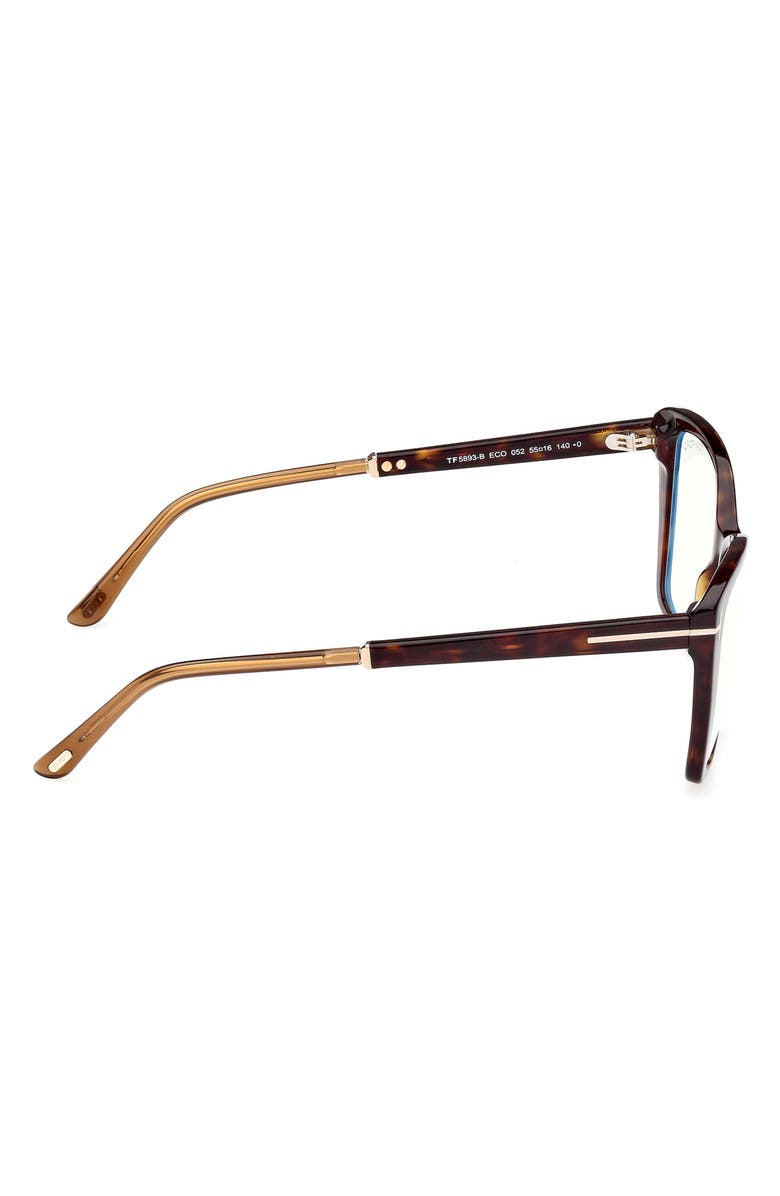 TOM FORD 55mm Butterfly Blue Light Blocking Optical Glasses, Alternate, color, Havana Rose Gold / T Logo