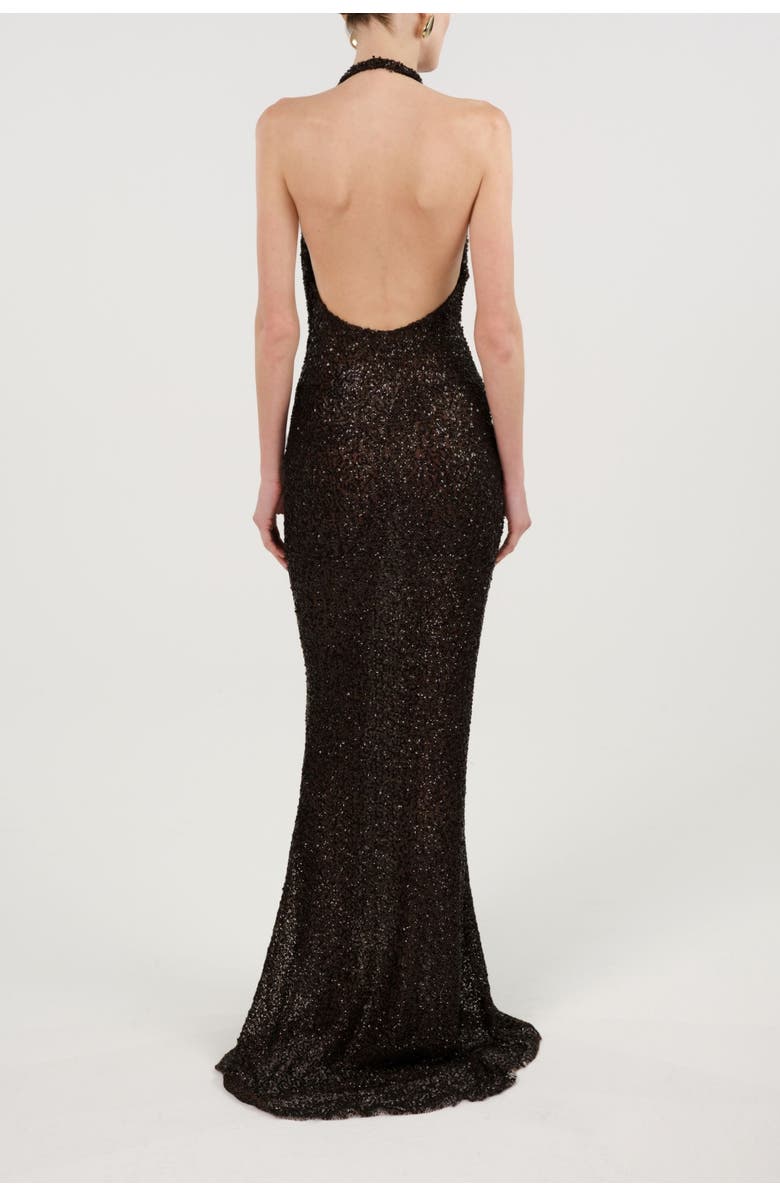 Nocturne Off-Shoulder Sequin Embellished Maxi Dress, Alternate, color, Brown