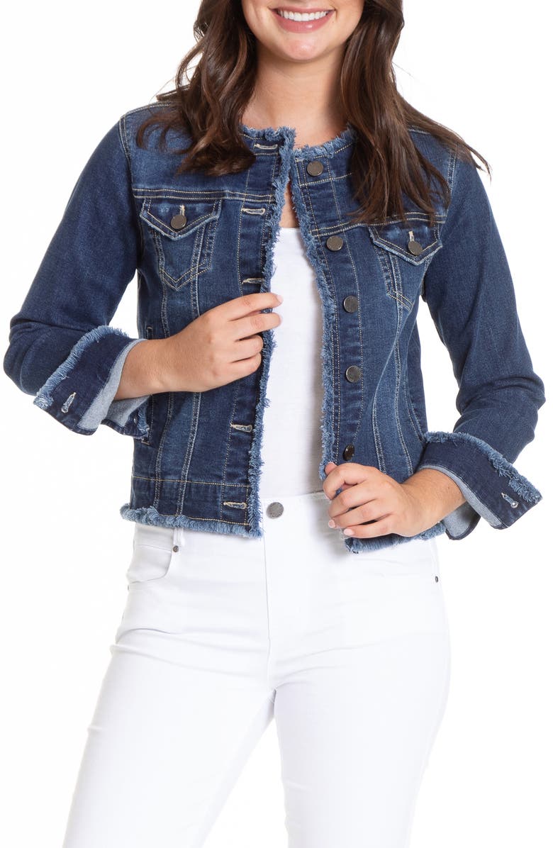 APNY Frayed Collarless Denim Jacket, Main, color, Light Indigo