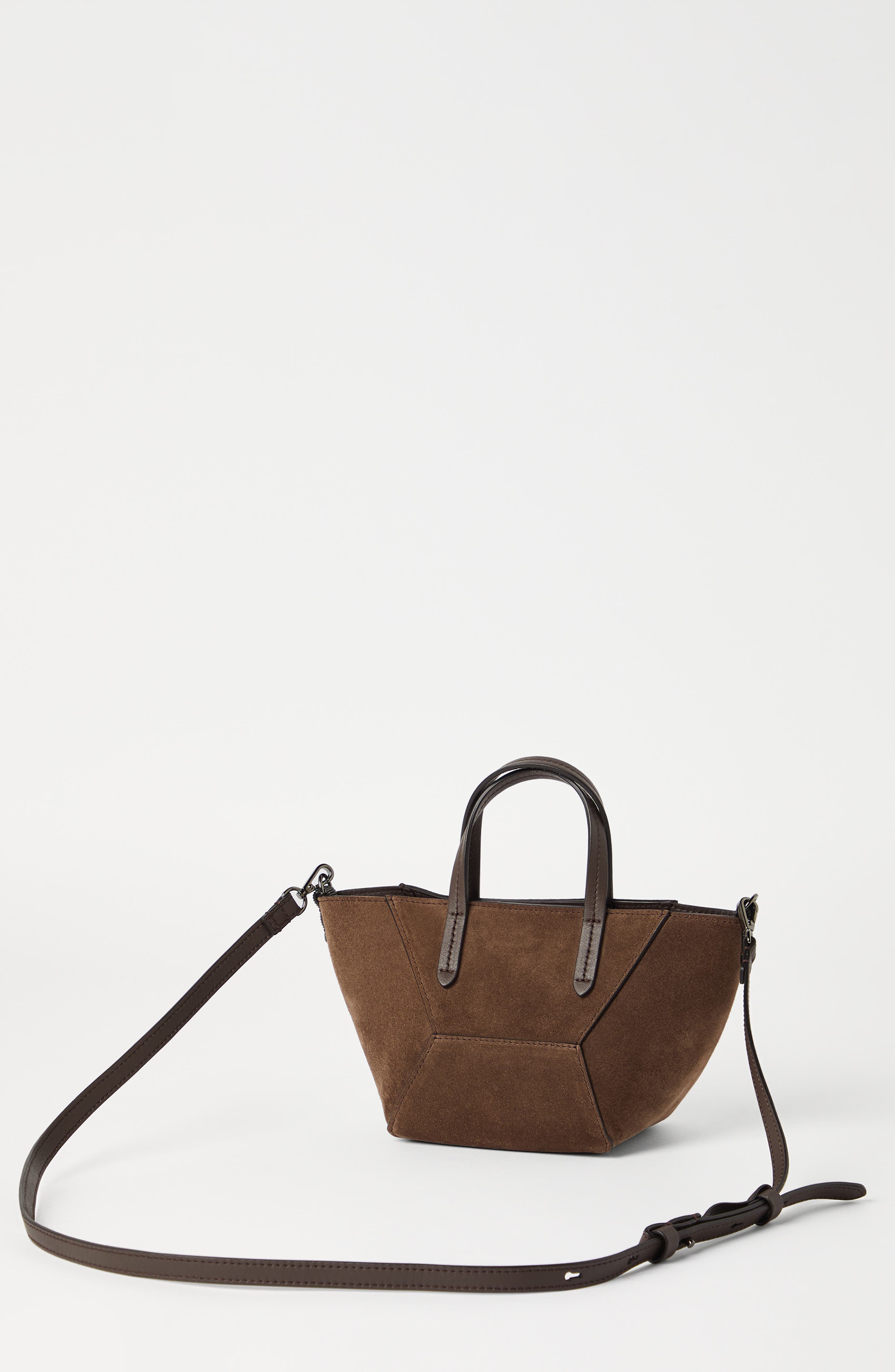 Brunello Cucinelli Suede mini BC Duo bag, Alternate, color, Bark