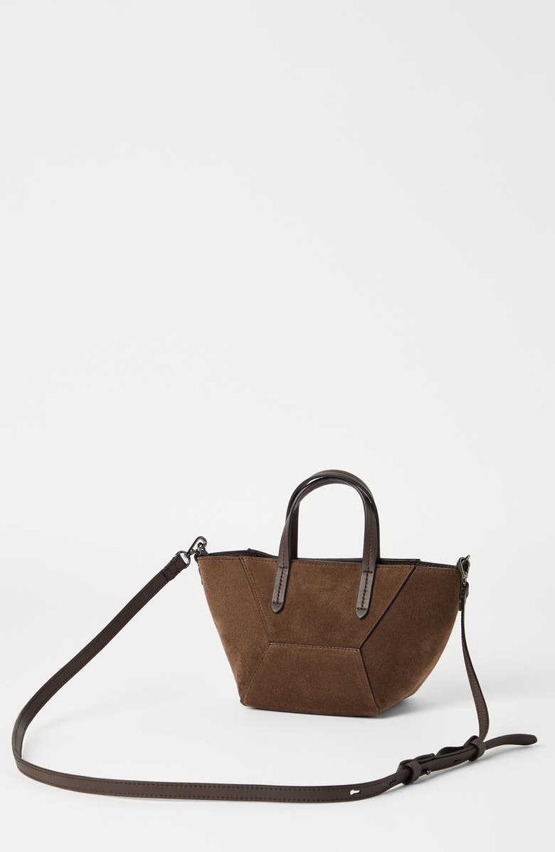 Brunello Cucinelli Suede mini BC Duo bag, Alternate, color, Bark