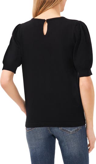 売れ筋商品|||セセ カットソー トップス レディース CeCe Women's Embellished Puff-Sleeve Shirt Rich Black CeCe Embellished Puff Sleeve Mixed Media Top | Nordstrom