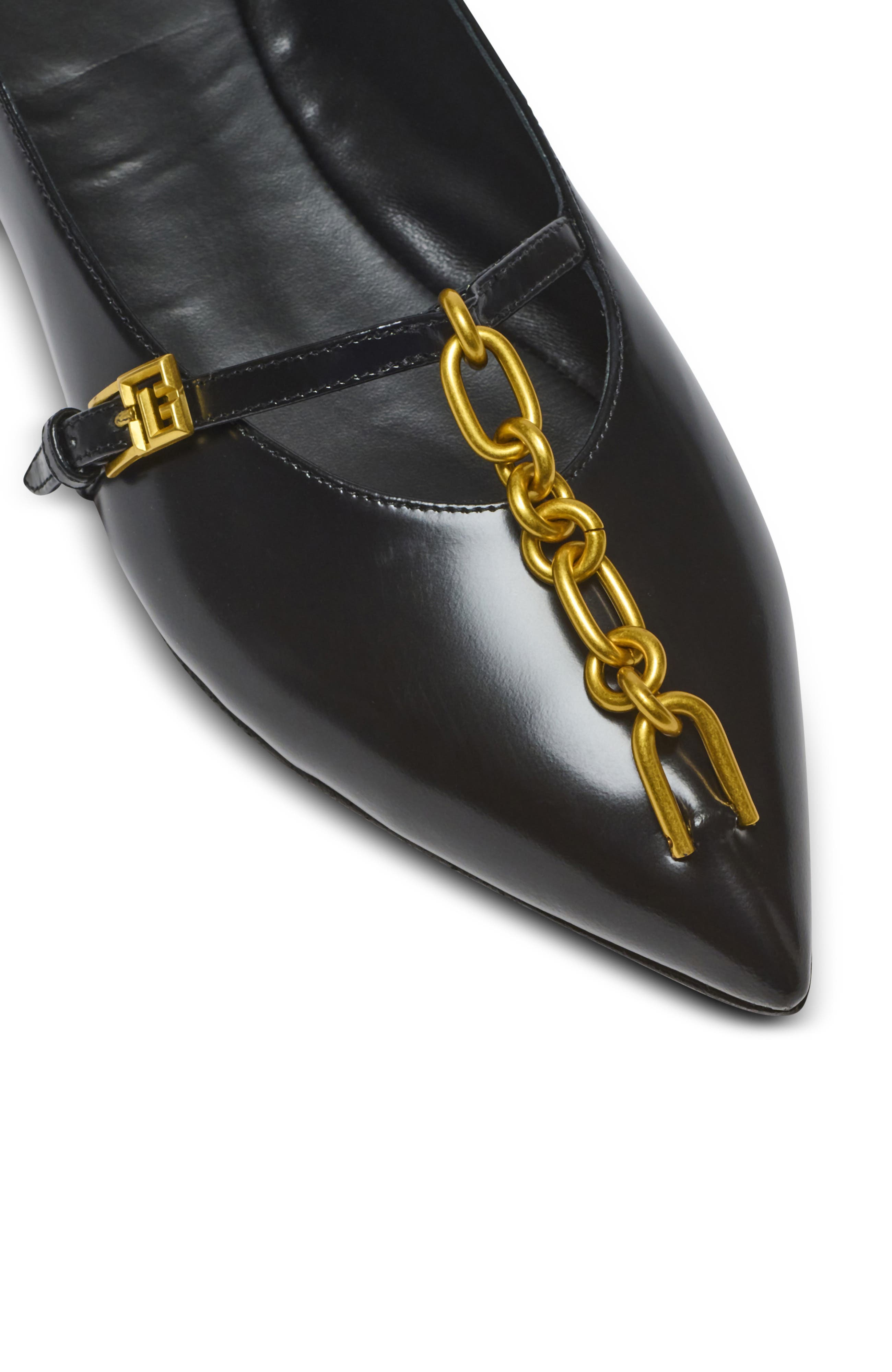 Balmain Shiny lambskin Sync ballet flats, Alternate, color, Black