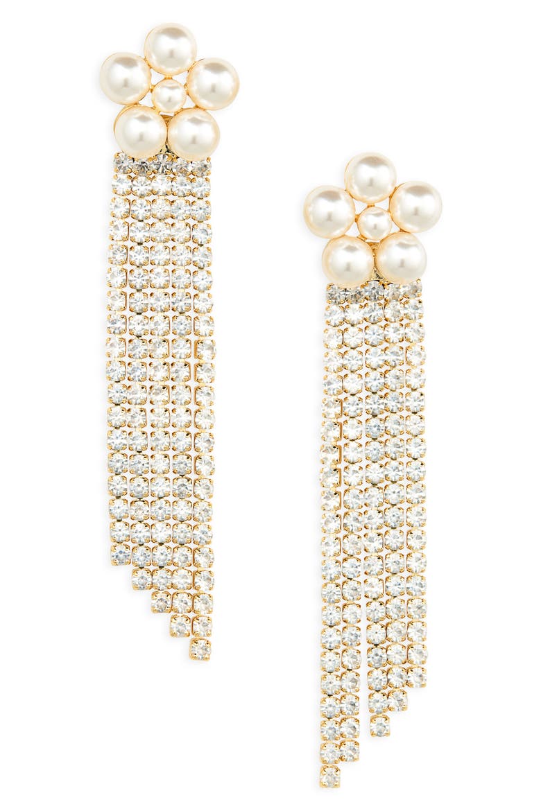Faux Pearl & Cubic Zirconia Drop Earrings, Main, color, GOLD